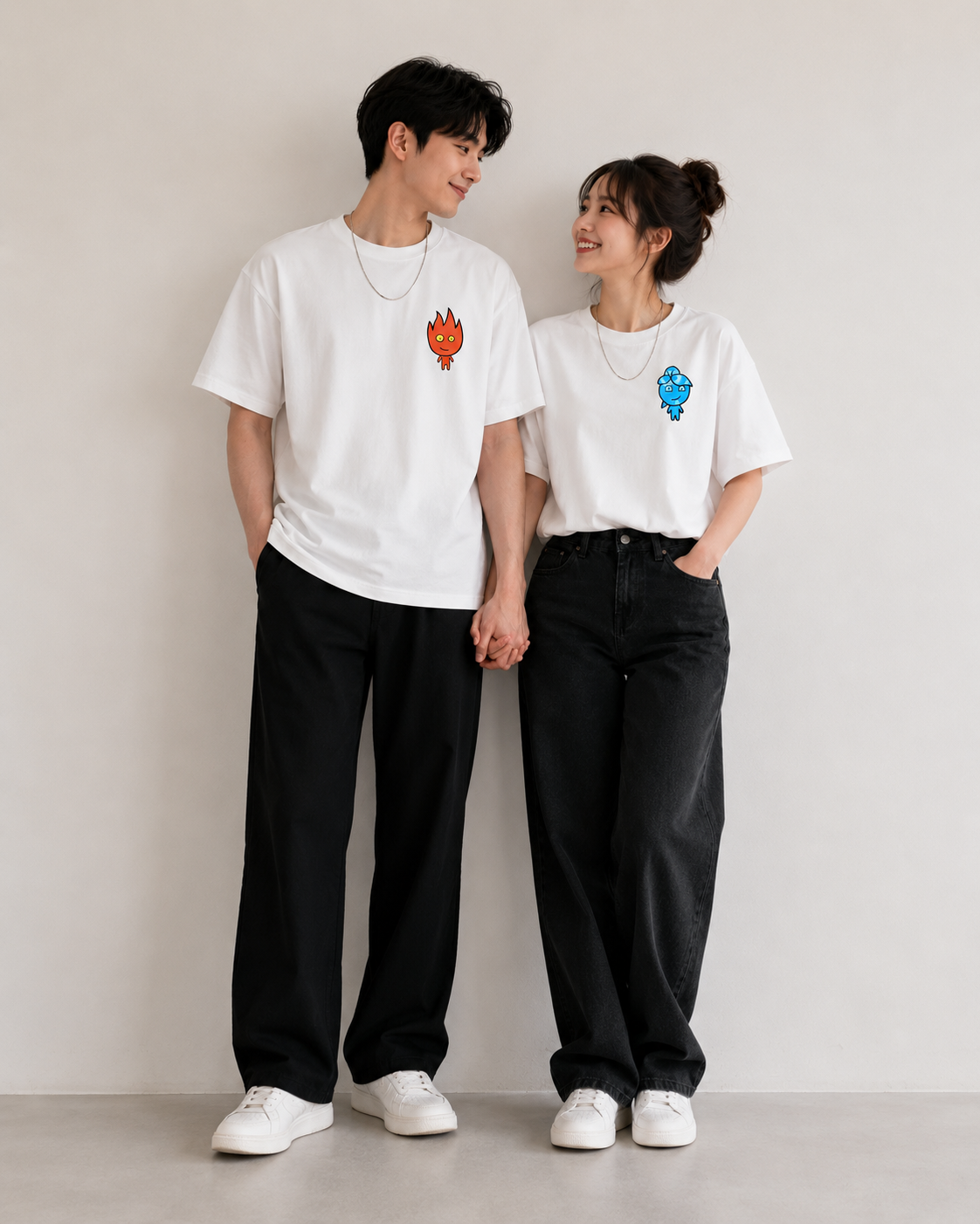 Fire & Water Pocket Graphic Matching Couple T-Shirt
