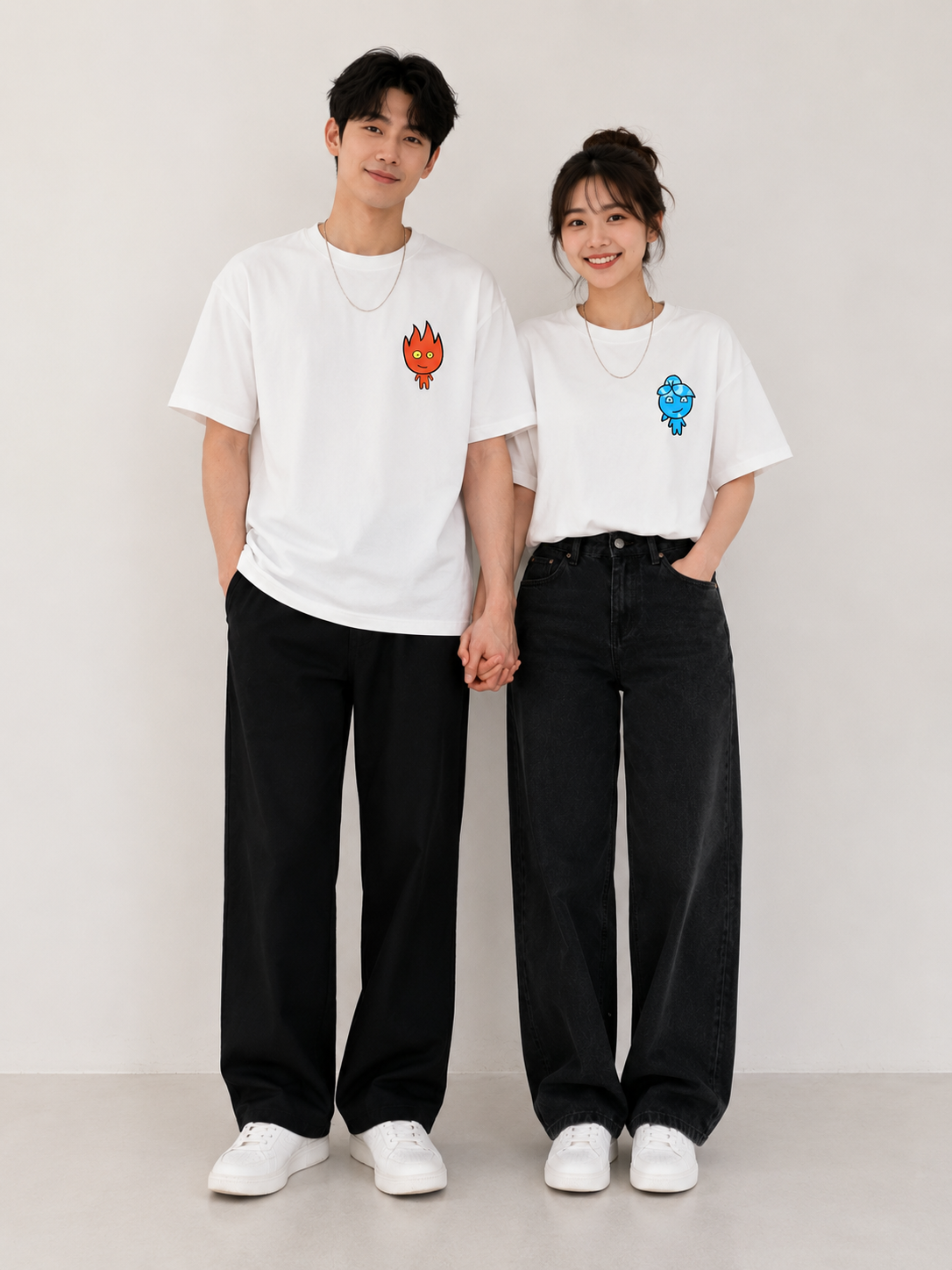 Fire & Water Pocket Graphic Matching Couple T-Shirt