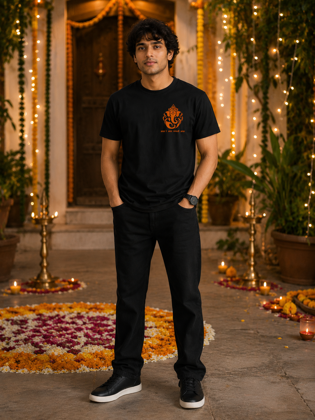 Aala Re Aala Ganpati Aala | Lord Ganesha Minimalist Graphic T-Shirt | Spiritual Festival Tee