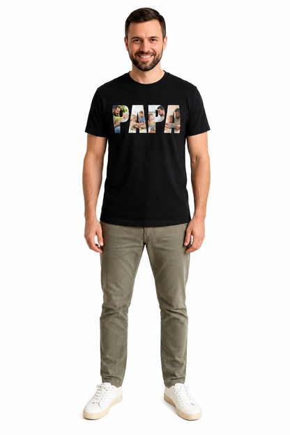Personalized PAPA Photo T-Shirt – Black | Custom Family Photo Printed T-Shirt for Dad