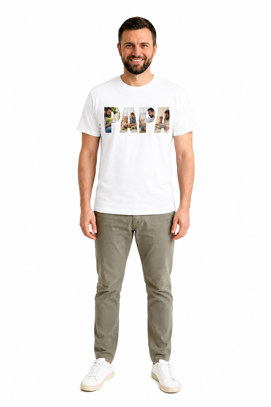 Personalized PAPA Photo T-Shirt | Custom Family Photo Printed T-Shirt for Dad | Father’s Day Gift