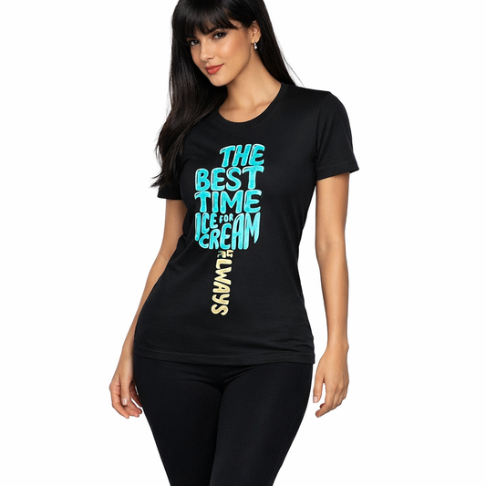 Women's Black Ice Cream Graphic T-Shirt | Premium Cotton Round Neck Casual Tee