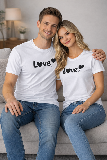 Pd Clori Love Couple T-Shirts | Matching Graphic Tees for Him & Her | Minimal White Cotton Set