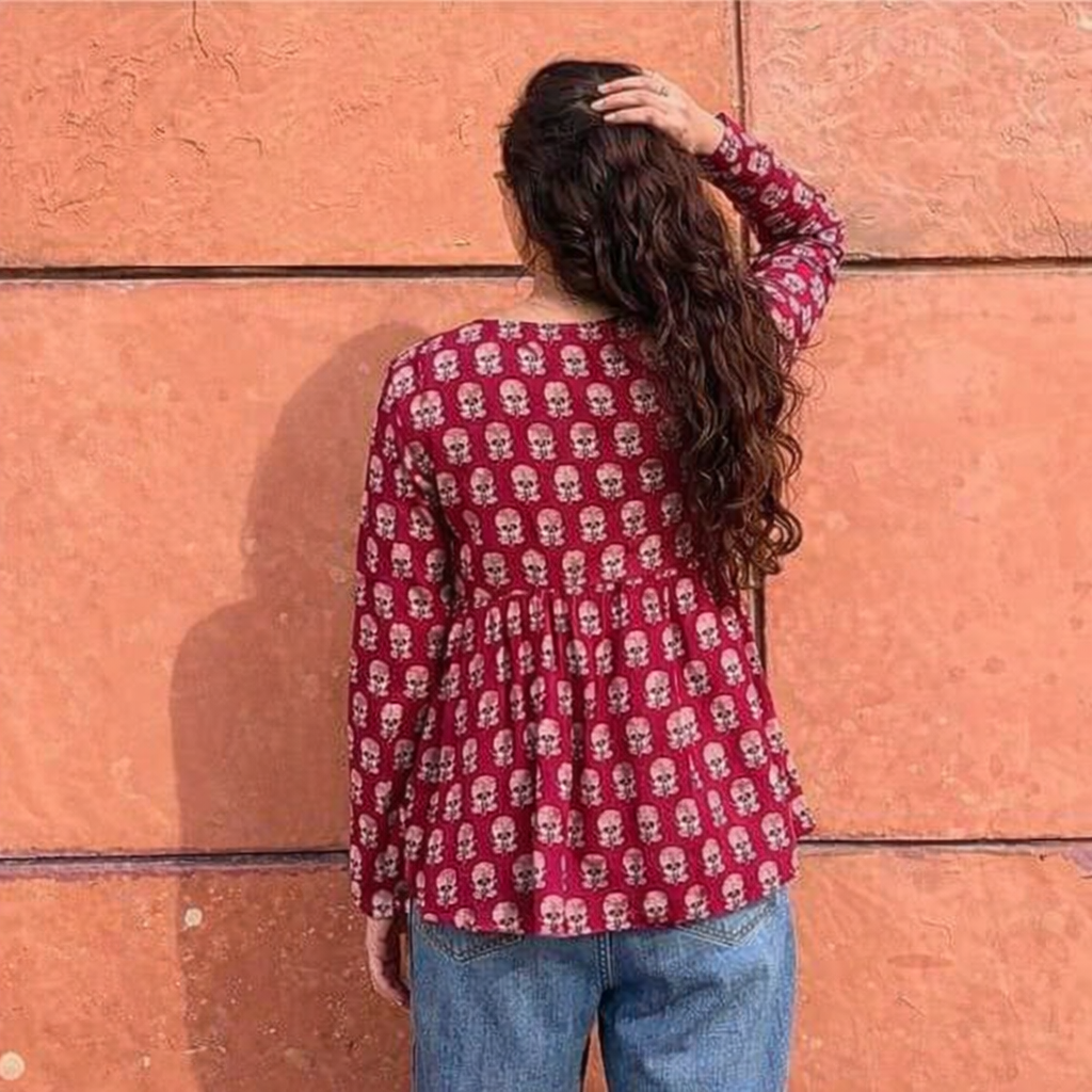 Pd Clori Effortless Elegance Printed Top | Minimal Blue Casual Wear for Women
