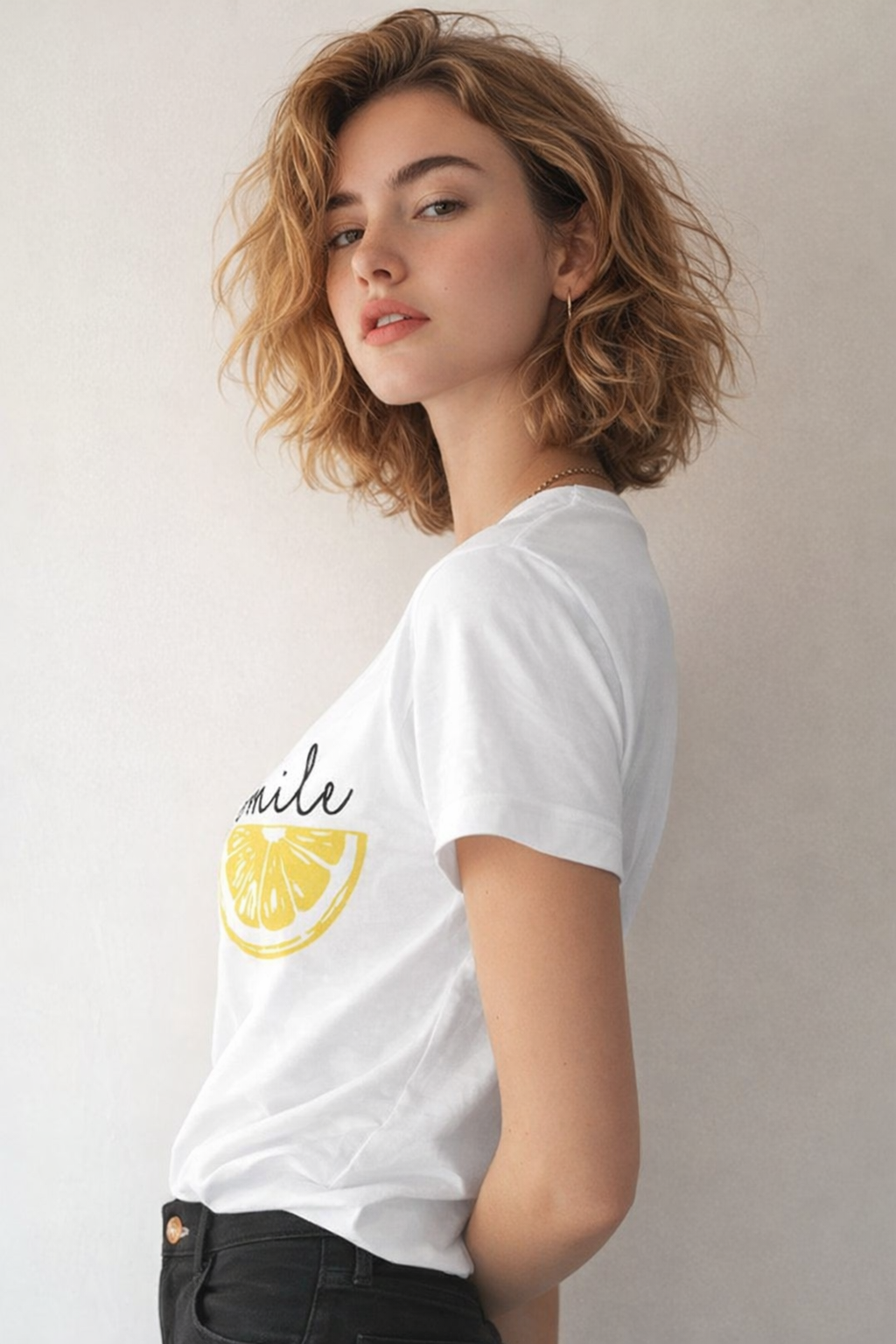 Pd Clori Smile Minimal Graphic T-Shirt | Cute Aesthetic White Tee for Women