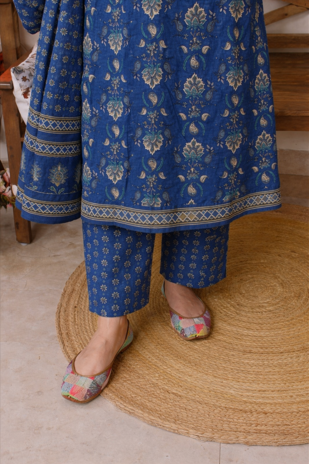 Women’s Blue Printed Kurta Pant Set with Dupatta – Elegant Ethnic Suit