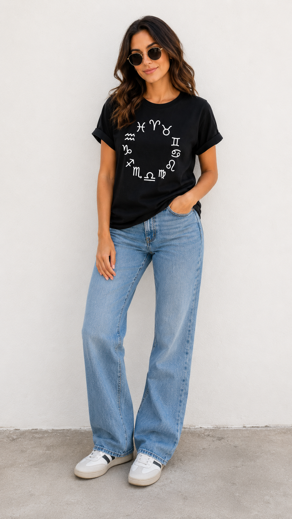 Black Zodiac Sign Printed T-Shirt for Women | Aesthetic Astrology Graphic Tee by Pd Clori
