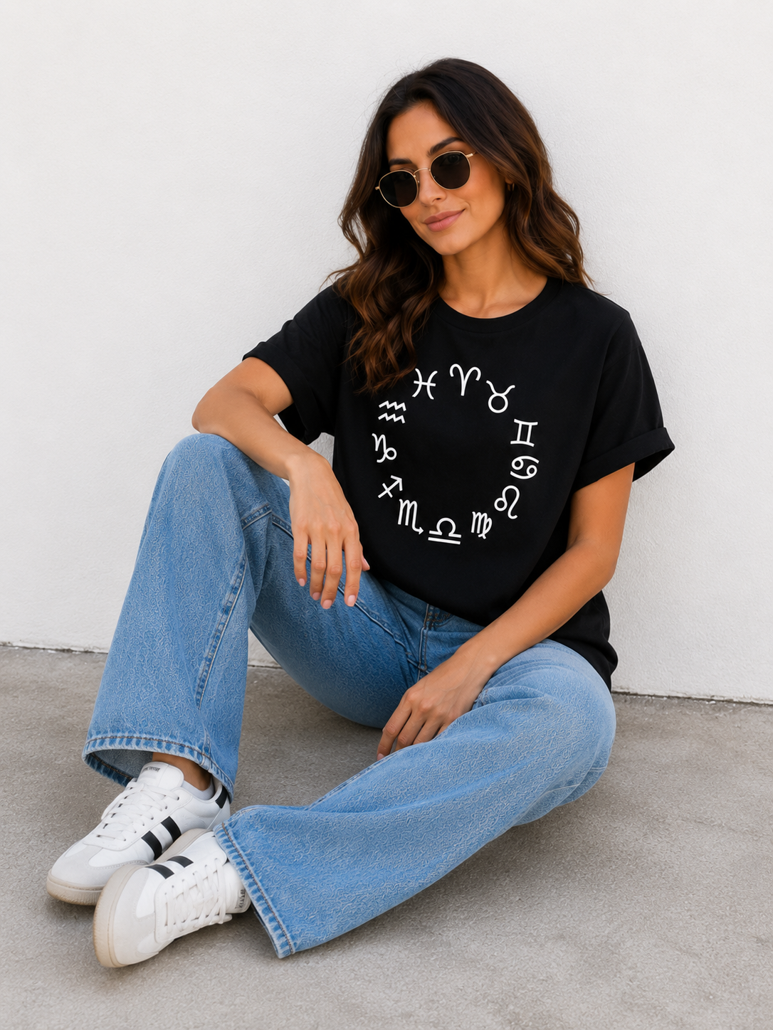 Black Zodiac Sign Printed T-Shirt for Women | Aesthetic Astrology Graphic Tee by Pd Clori