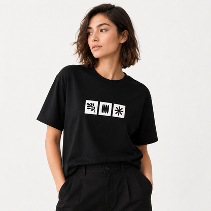 Black Minimal Abstract Graphic T-Shirt for Women | Aesthetic Casual Tee by Pd Clori