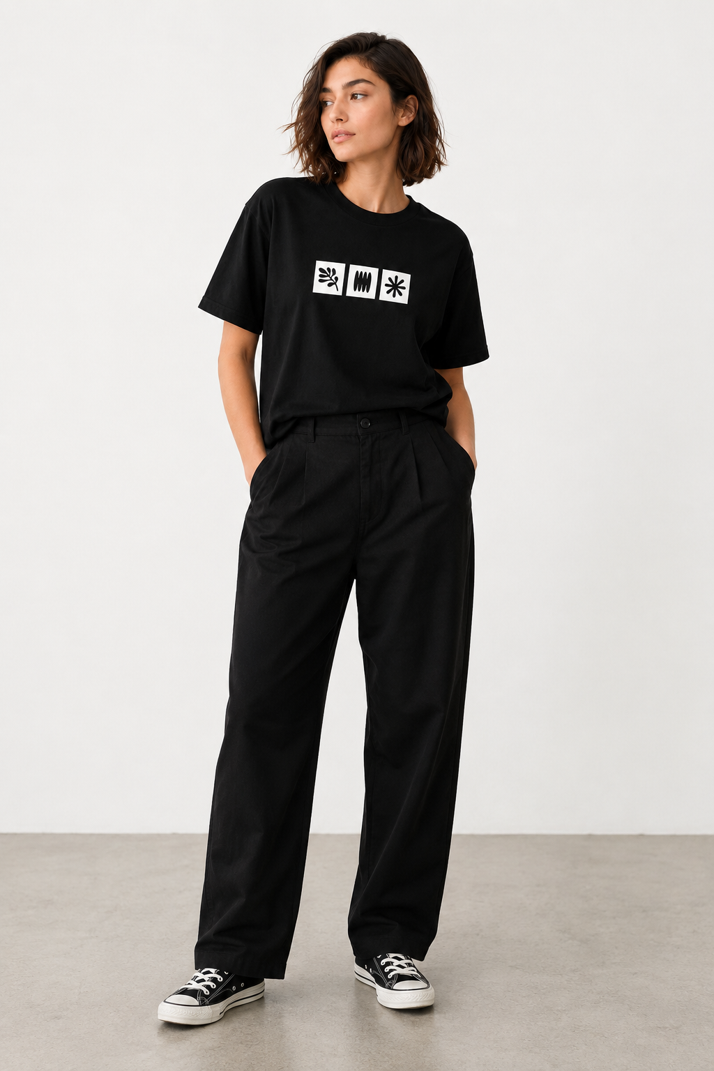 Black Minimal Abstract Graphic T-Shirt for Women | Aesthetic Casual Tee by Pd Clori