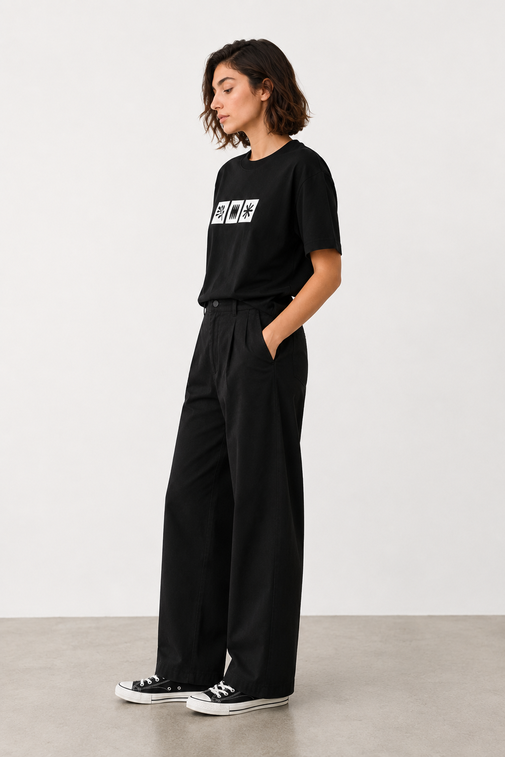 Black Minimal Abstract Graphic T-Shirt for Women | Aesthetic Casual Tee by Pd Clori