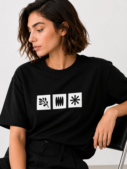 Black Minimal Abstract Graphic T-Shirt for Women | Aesthetic Casual Tee by Pd Clori