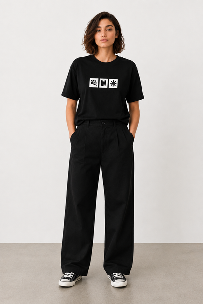 Black Minimal Abstract Graphic T-Shirt for Women | Aesthetic Casual Tee by Pd Clori