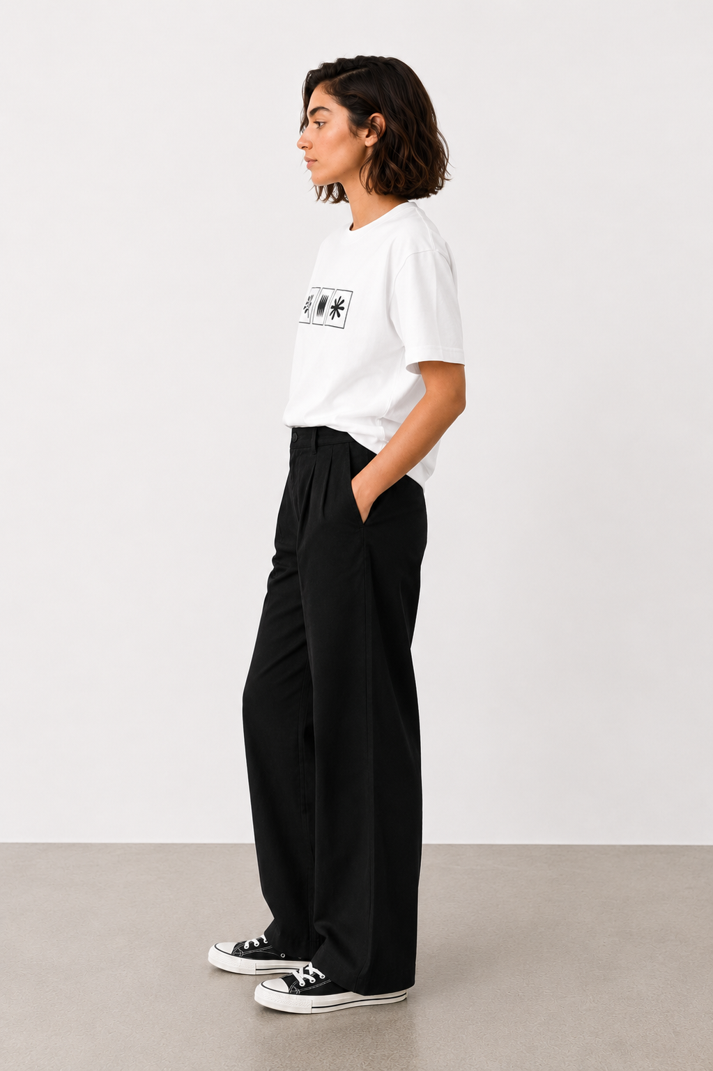 Black Minimal Abstract Graphic T-Shirt for Women | Aesthetic Casual Tee by Pd Clori