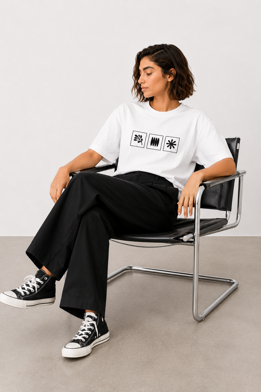 Black Minimal Abstract Graphic T-Shirt for Women | Aesthetic Casual Tee by Pd Clori