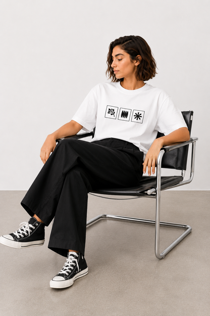 Black Minimal Abstract Graphic T-Shirt for Women | Aesthetic Casual Tee by Pd Clori