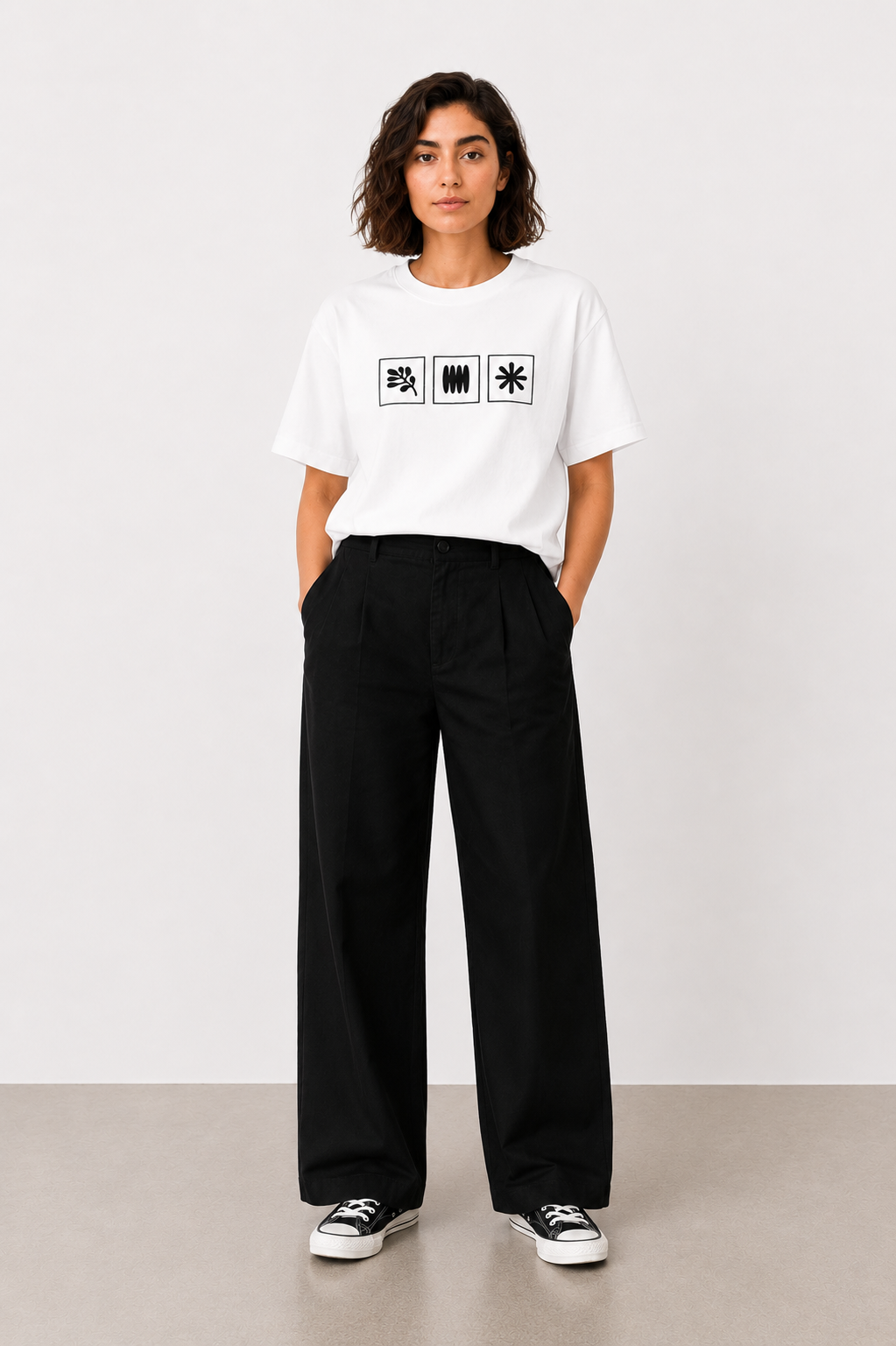 Black Minimal Abstract Graphic T-Shirt for Women | Aesthetic Casual Tee by Pd Clori