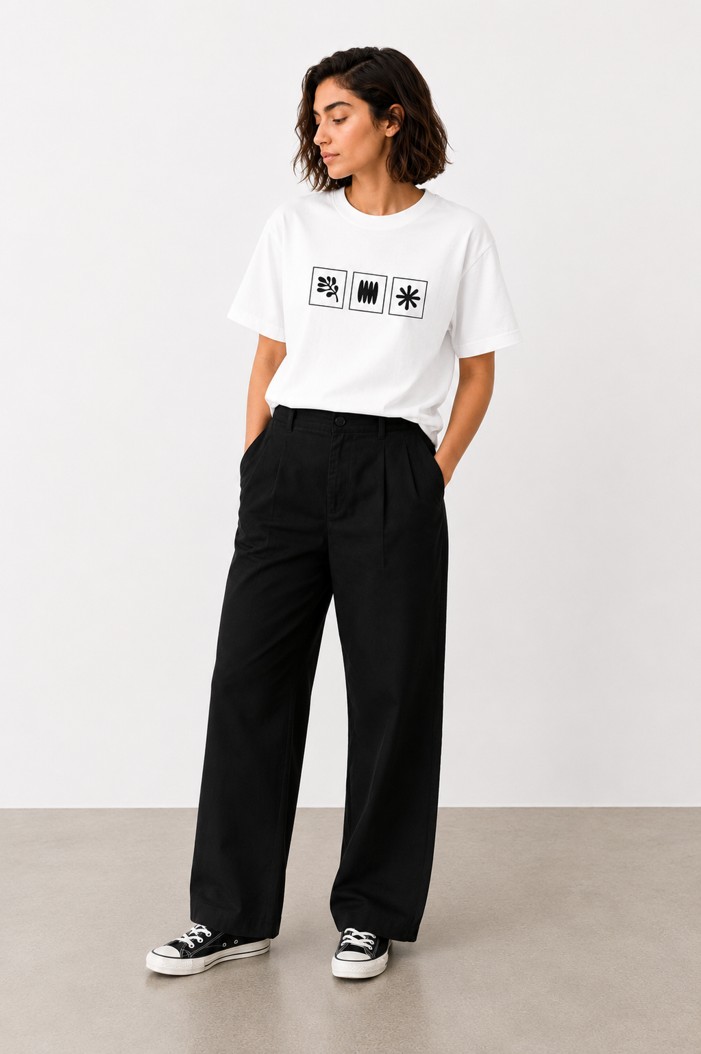 Black Minimal Abstract Graphic T-Shirt for Women | Aesthetic Casual Tee by Pd Clori