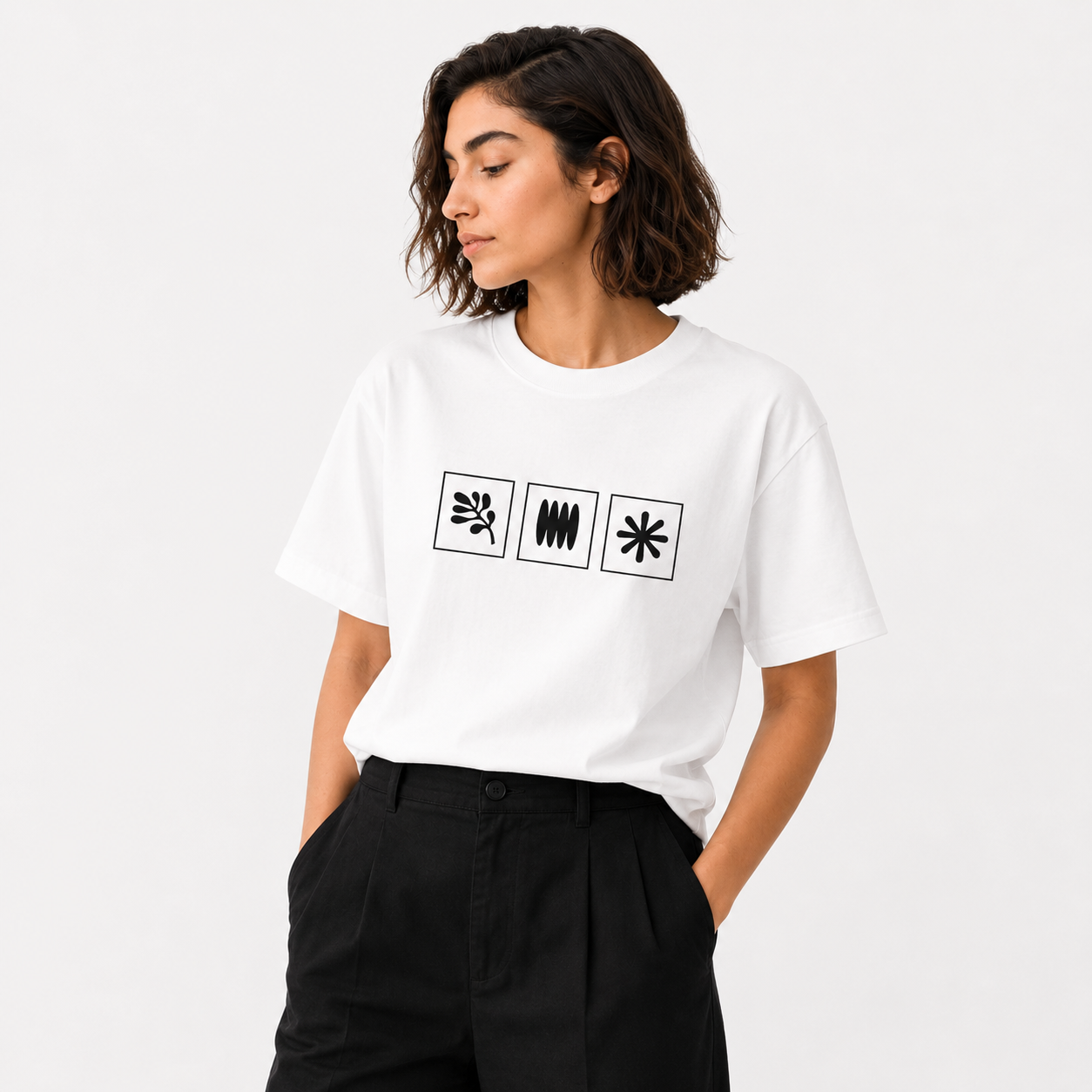Black Minimal Abstract Graphic T-Shirt for Women | Aesthetic Casual Tee by Pd Clori