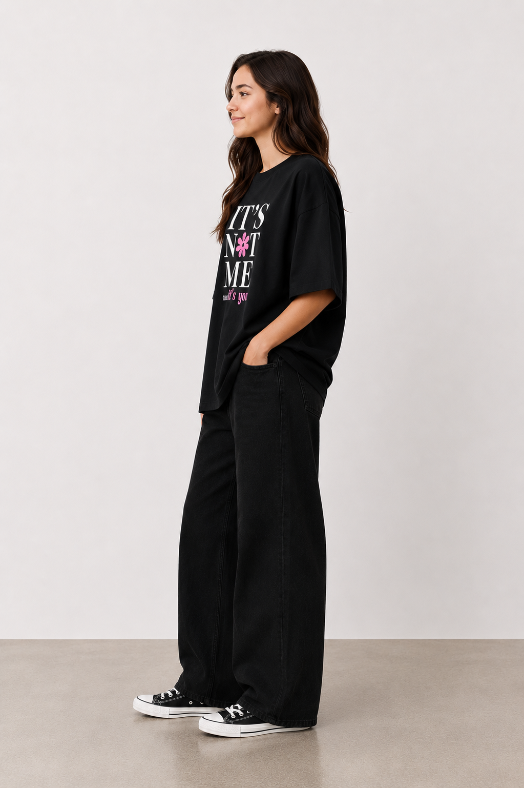 Black “It’s Not Me, It’s You” Oversized Graphic T-Shirt for Women | Trendy Casual Tee by Pd Clori