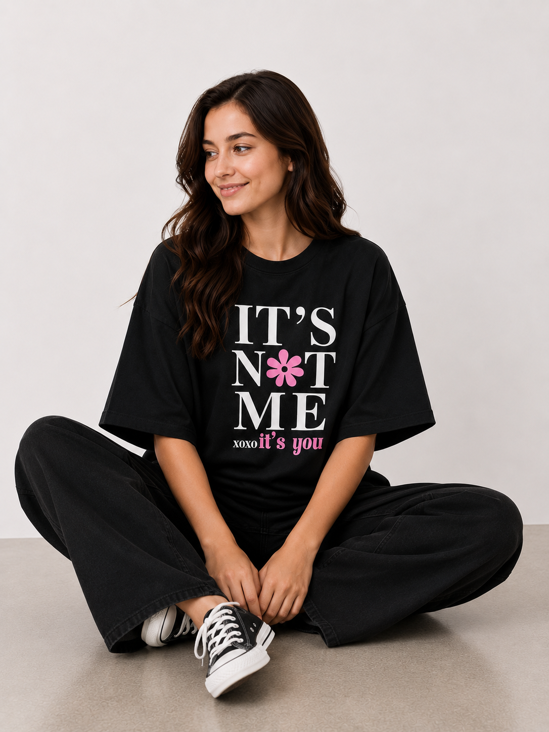 Black “It’s Not Me, It’s You” Oversized Graphic T-Shirt for Women | Trendy Casual Tee by Pd Clori