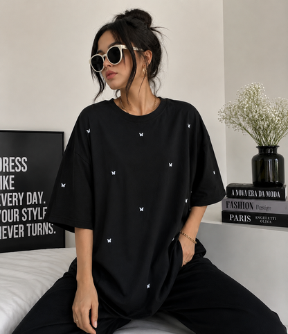 Black Butterfly Print Oversized T-Shirt for Women | Aesthetic Casual Tee by Pd Clori