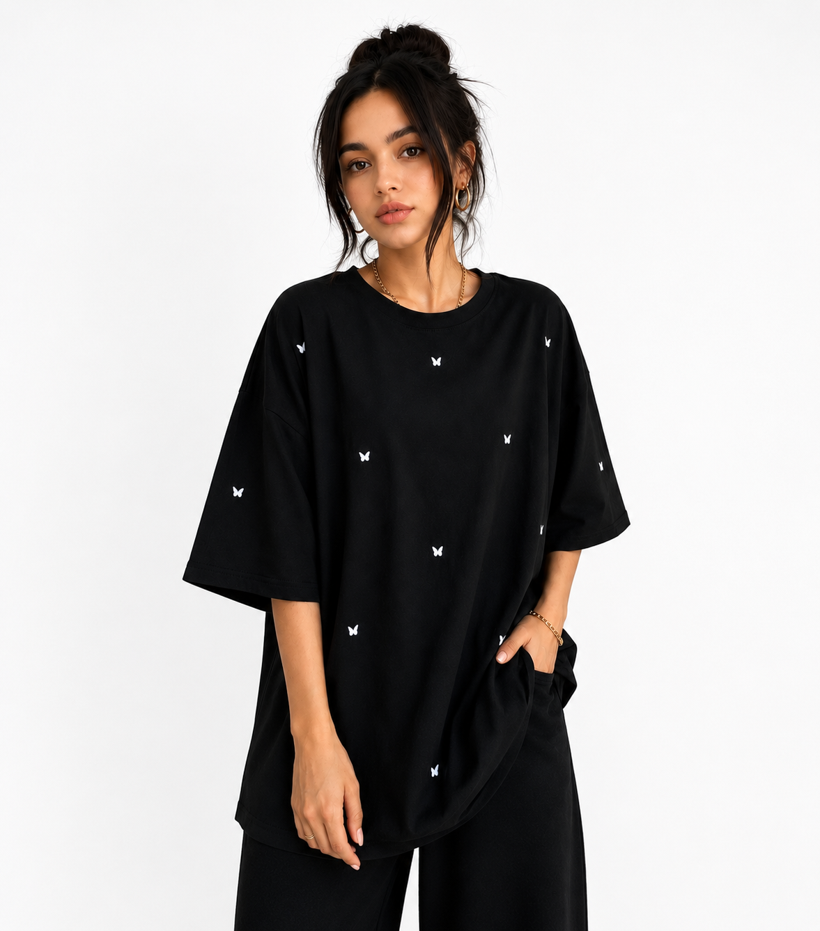 Black Butterfly Print Oversized T-Shirt for Women | Aesthetic Casual Tee by Pd Clori