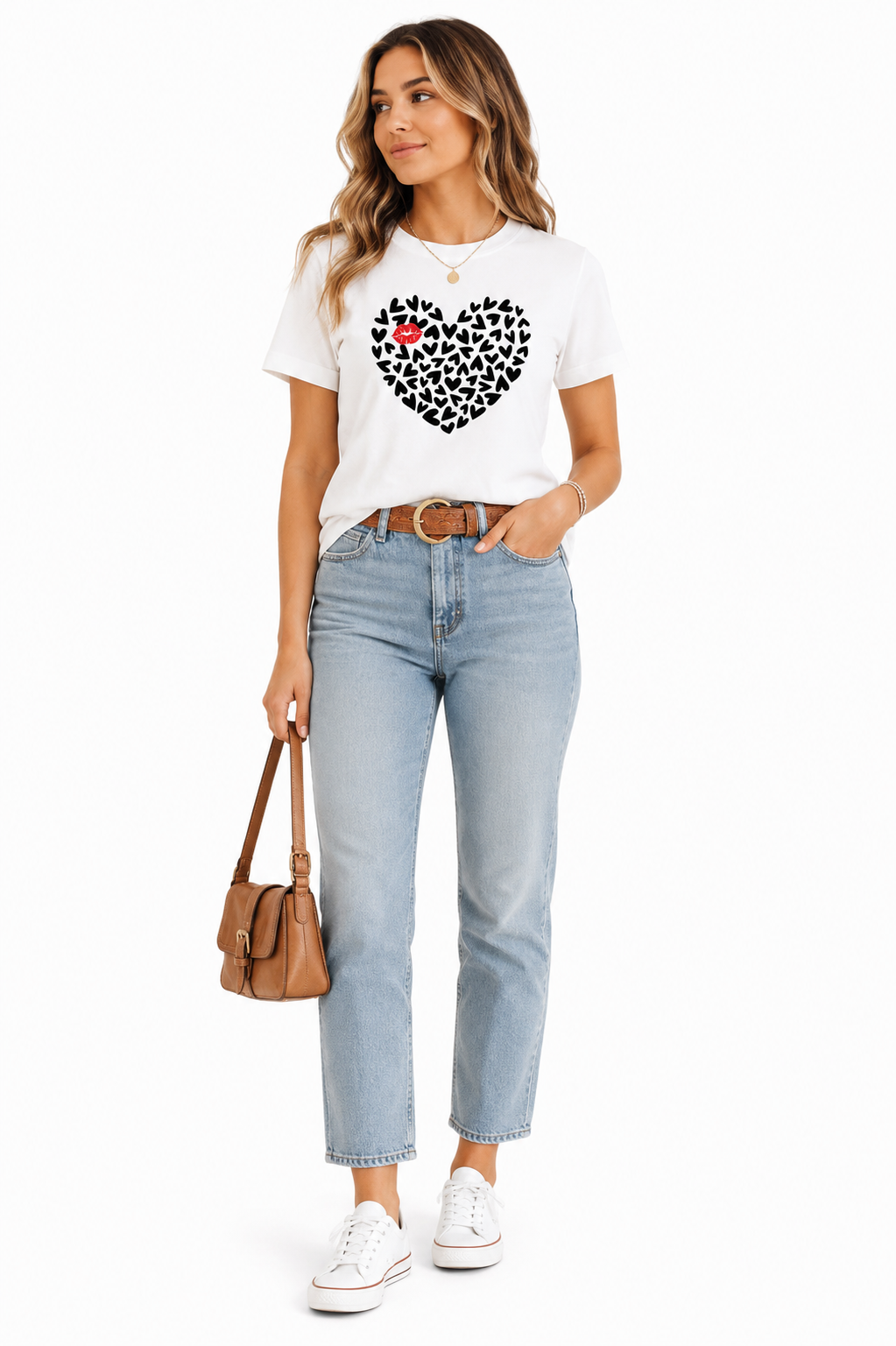 Heart Print Black T-Shirt Outfit for Women | Casual Everyday Fashion Look