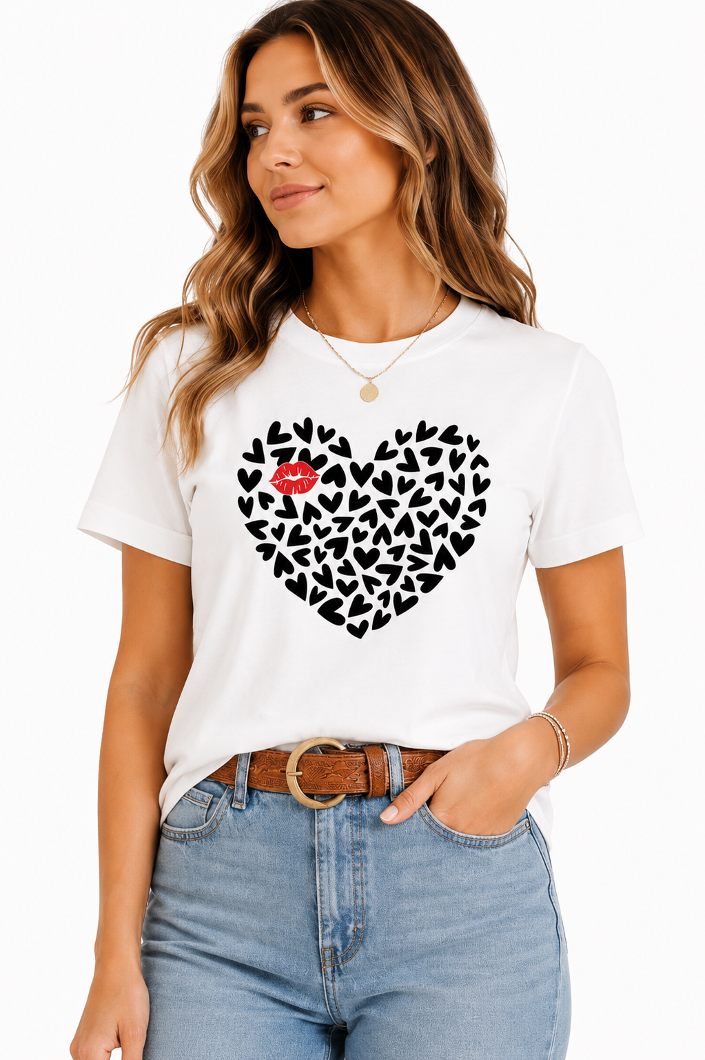 Heart Print Black T-Shirt Outfit for Women | Casual Everyday Fashion Look
