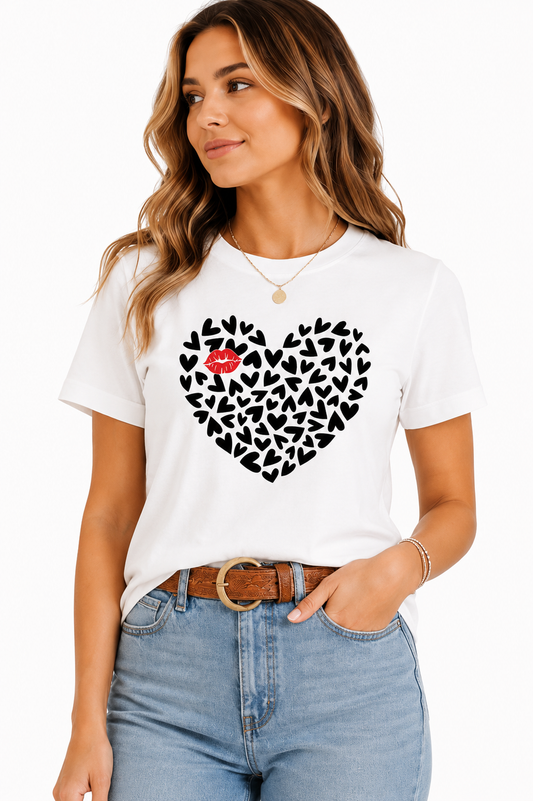 Heart Print Black T-Shirt Outfit for Women | Casual Everyday Fashion Look