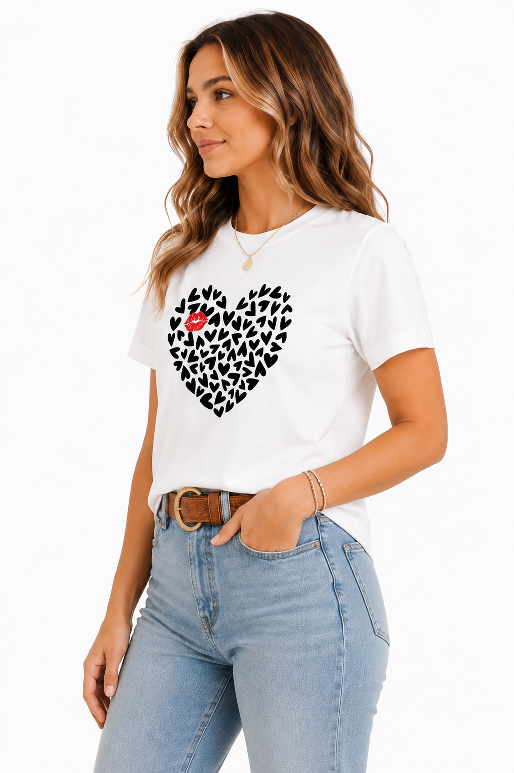 Heart Print Black T-Shirt Outfit for Women | Casual Everyday Fashion Look