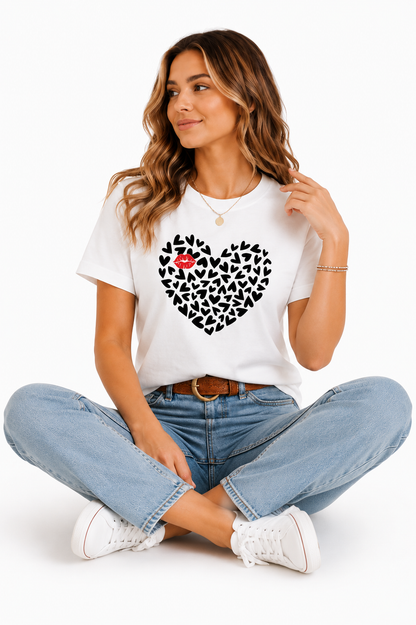 Heart Print Black T-Shirt Outfit for Women | Casual Everyday Fashion Look