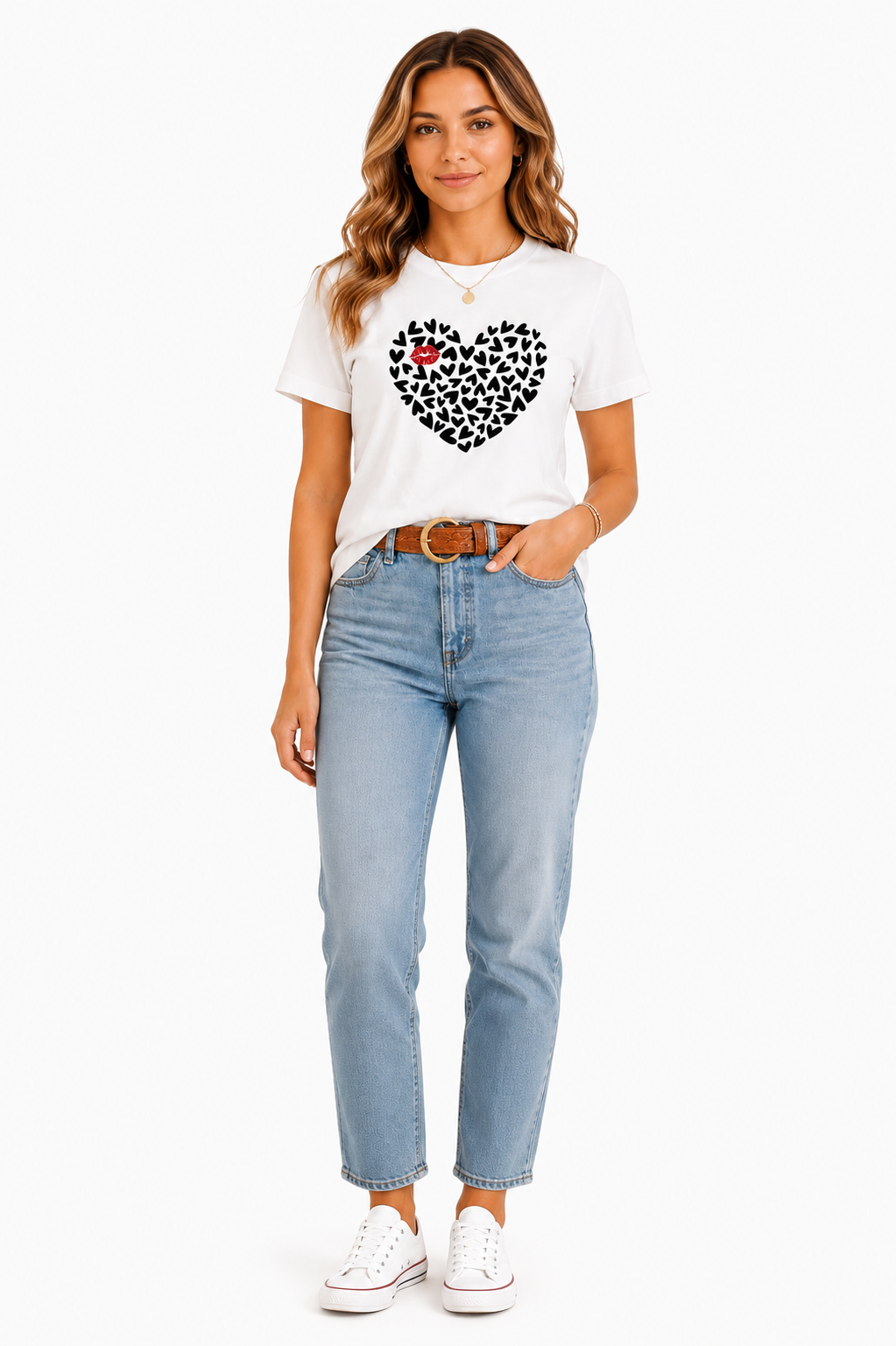 Heart Print Black T-Shirt Outfit for Women | Casual Everyday Fashion Look