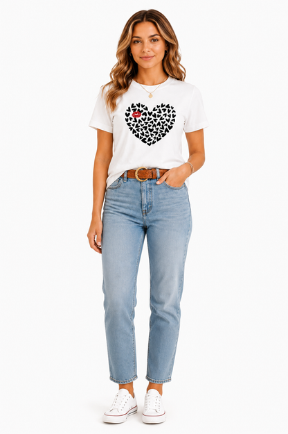 Heart Print Black T-Shirt Outfit for Women | Casual Everyday Fashion Look