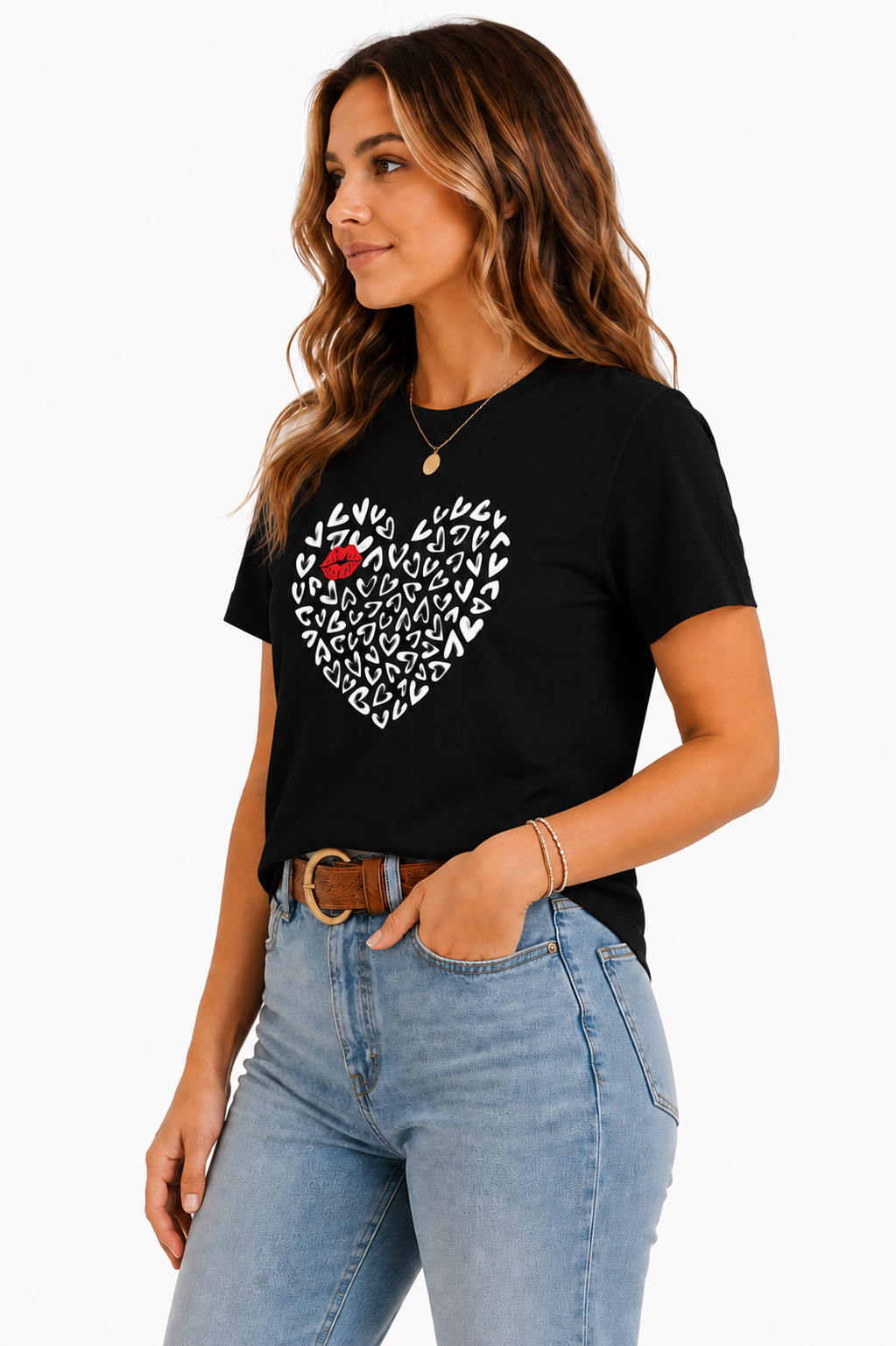 Heart Print Black T-Shirt Outfit for Women | Casual Everyday Fashion Look