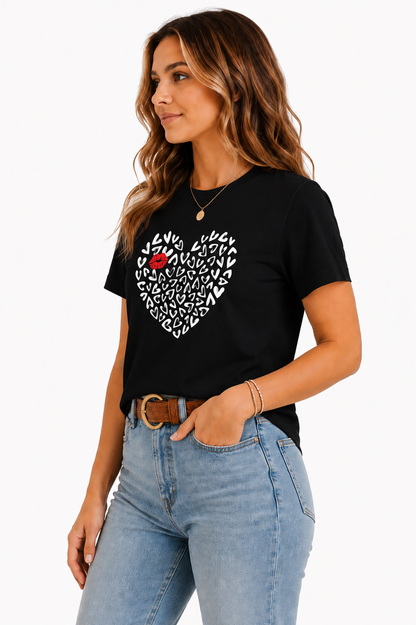 Heart Print Black T-Shirt Outfit for Women | Casual Everyday Fashion Look