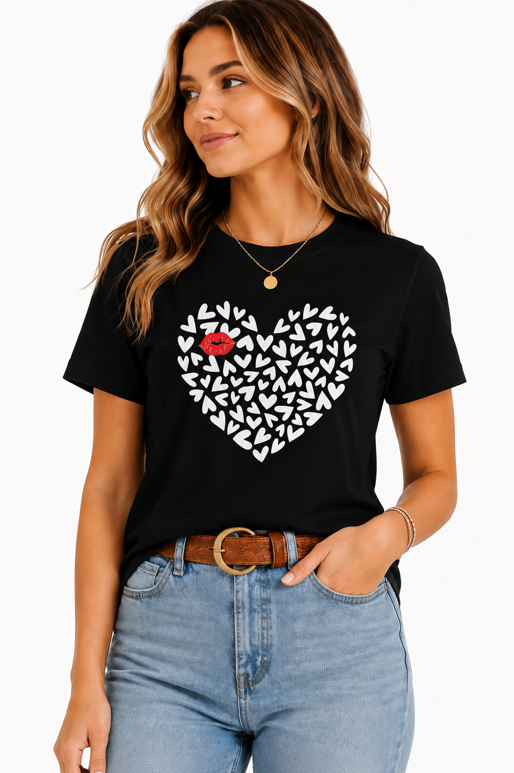 Heart Print Black T-Shirt Outfit for Women | Casual Everyday Fashion Look