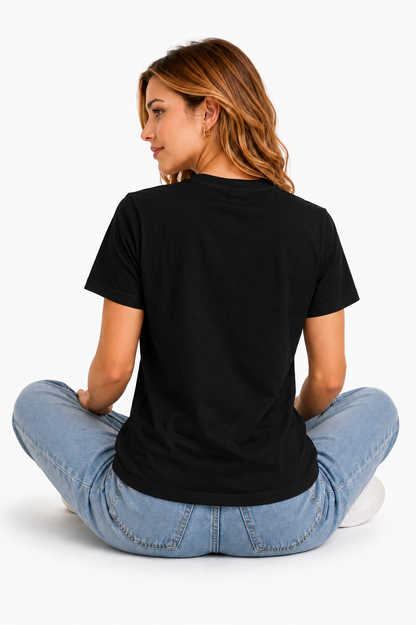 Heart Print Black T-Shirt Outfit for Women | Casual Everyday Fashion Look