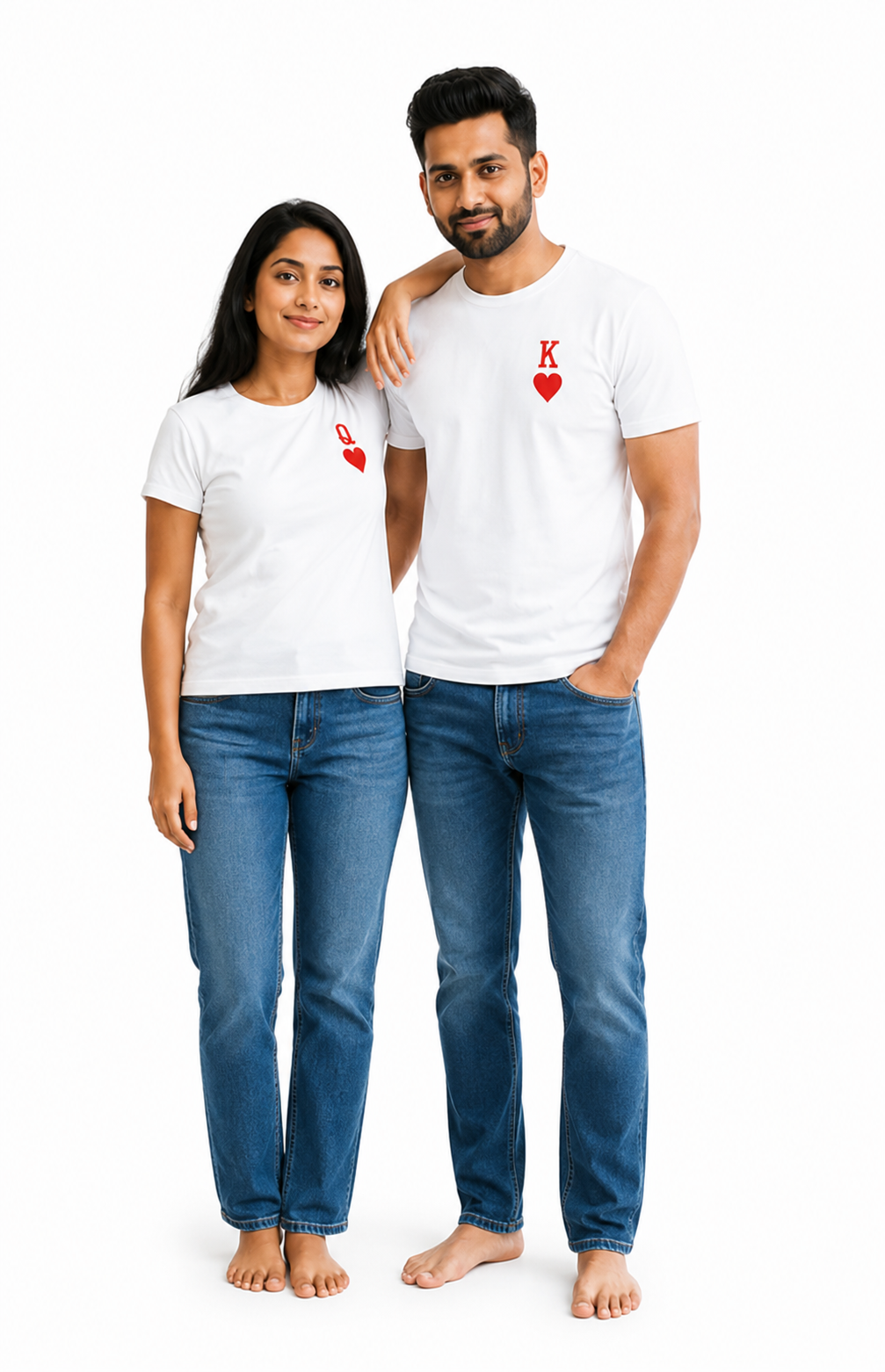 King & Queen Couple White T-Shirts for Men & Women | Matching Couple Tees by Pd Clori