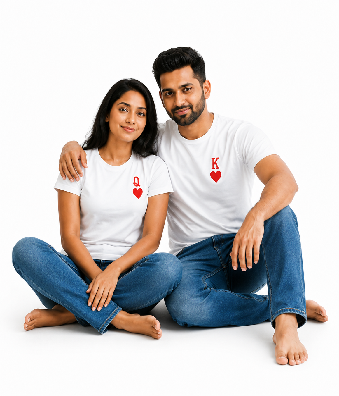 King & Queen Couple White T-Shirts for Men & Women | Matching Couple Tees by Pd Clori