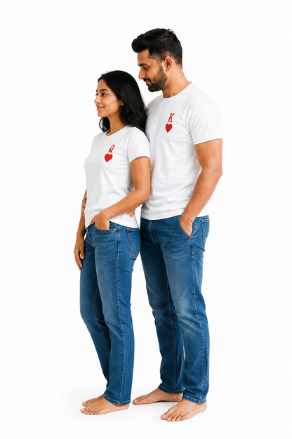 King & Queen Couple White T-Shirts for Men & Women | Matching Couple Tees by Pd Clori