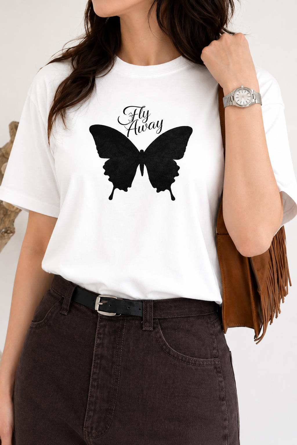 Fly Away Butterfly Graphic White T-Shirt for Women