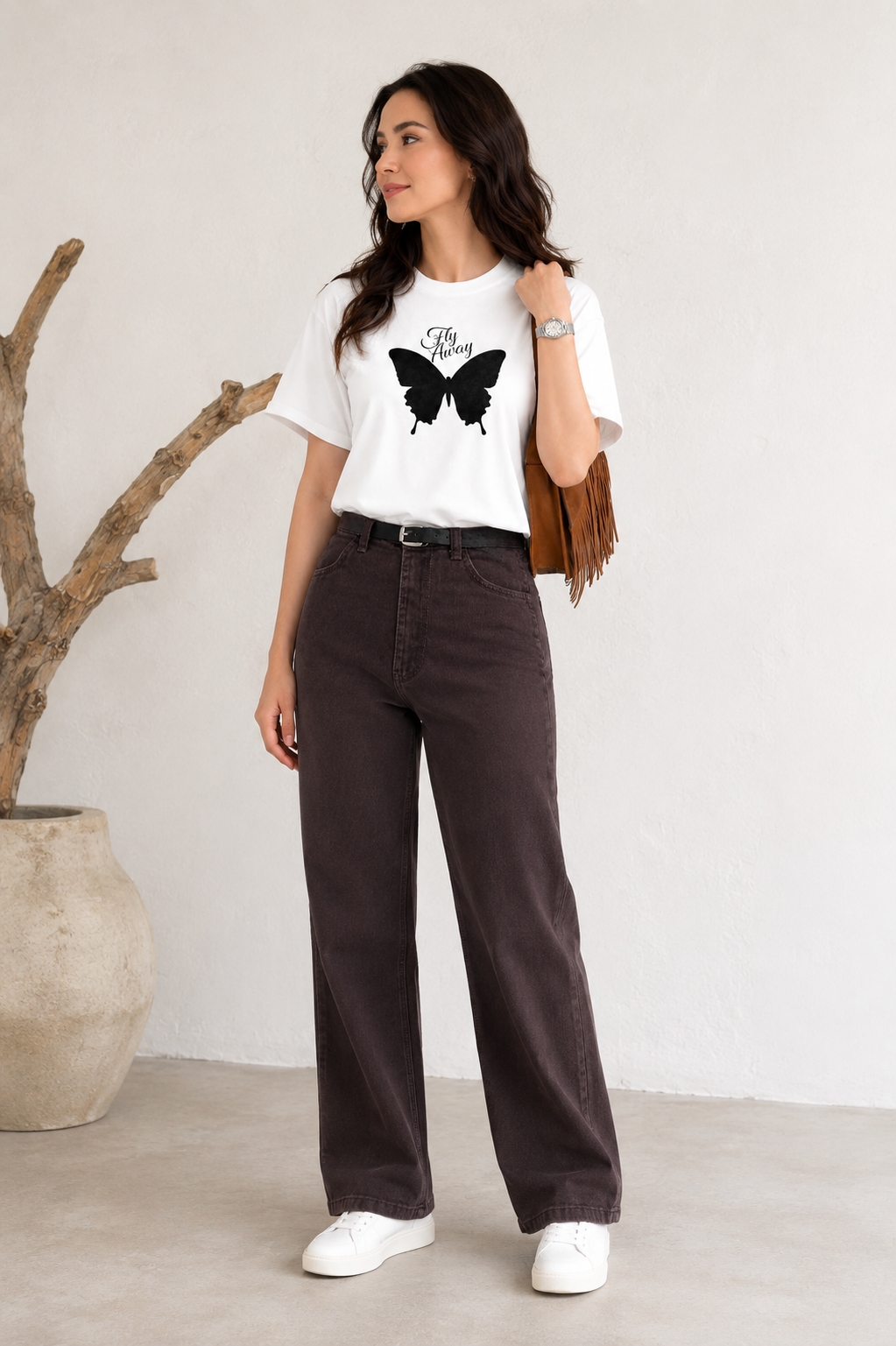 Fly Away Butterfly Graphic White T-Shirt for Women