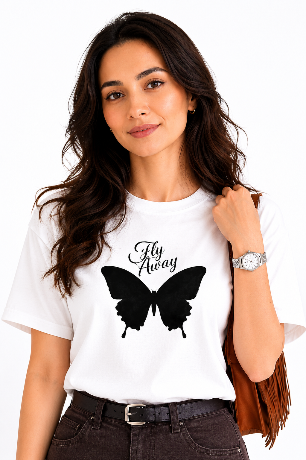Fly Away Butterfly Graphic White T-Shirt for Women