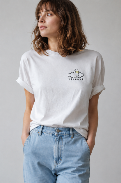 Dreamer Cloud Graphic T-Shirt for Women | Minimalist Inspirational Casual Cotton Tee