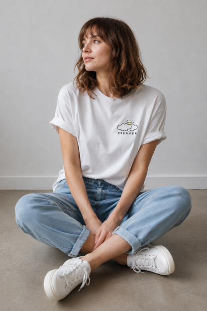 Dreamer Cloud Graphic T-Shirt for Women | Minimalist Inspirational Casual Cotton Tee