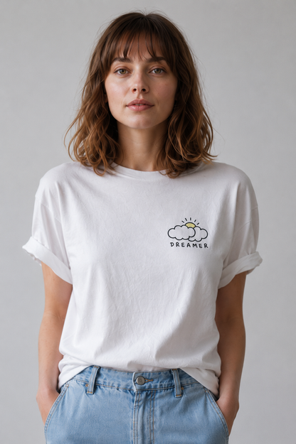 Dreamer Cloud Graphic T-Shirt for Women | Minimalist Inspirational Casual Cotton Tee