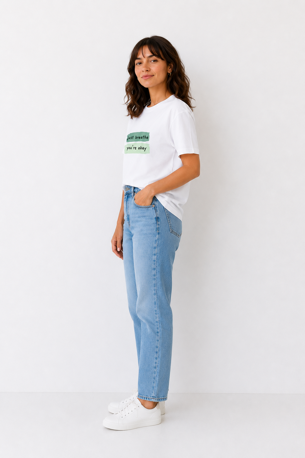 Just Breathe You're Okay Graphic T-Shirt for Women – Positive Affirmation Oversized Tee | Motivational Casual Top