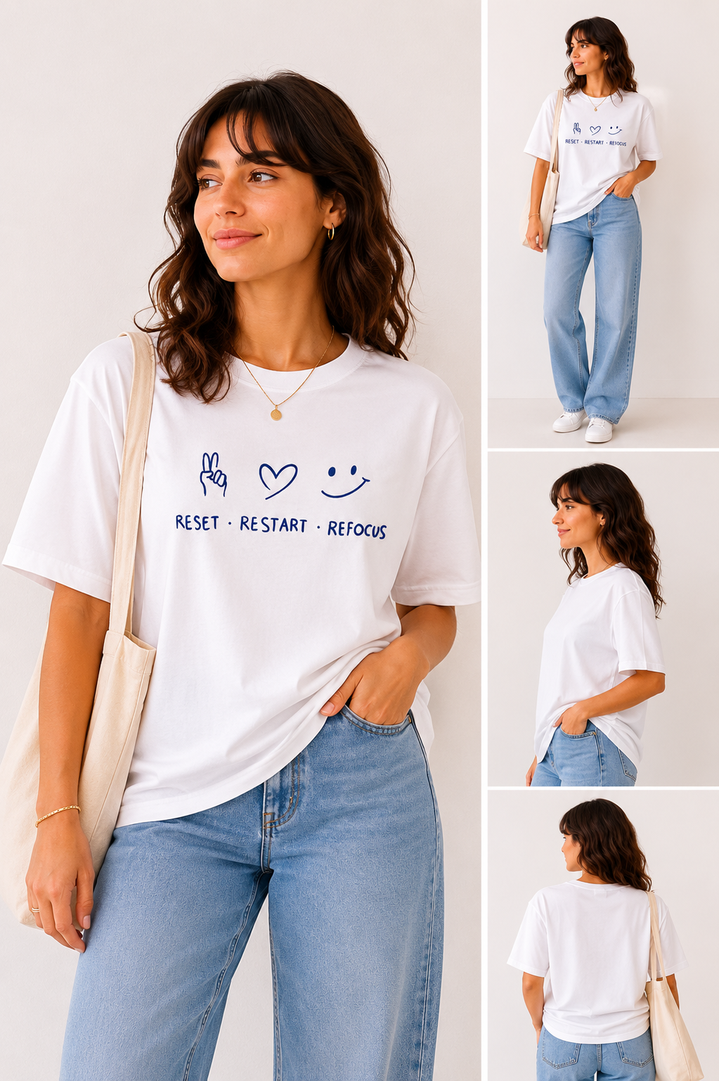 Reset Restart Refocus T-Shirt | Motivational Graphic Tee for Women | Positive Mindset Oversized Shirt