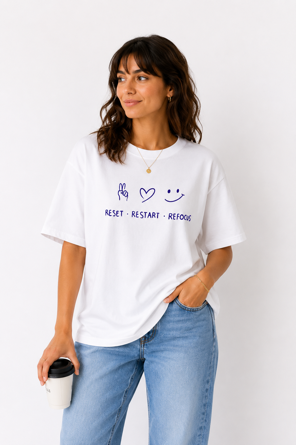 Reset Restart Refocus T-Shirt | Motivational Graphic Tee for Women | Positive Mindset Oversized Shirt